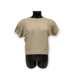 Vintage Laurie Stacey Knits Tan Polka Dot Short Sleeve Sweater